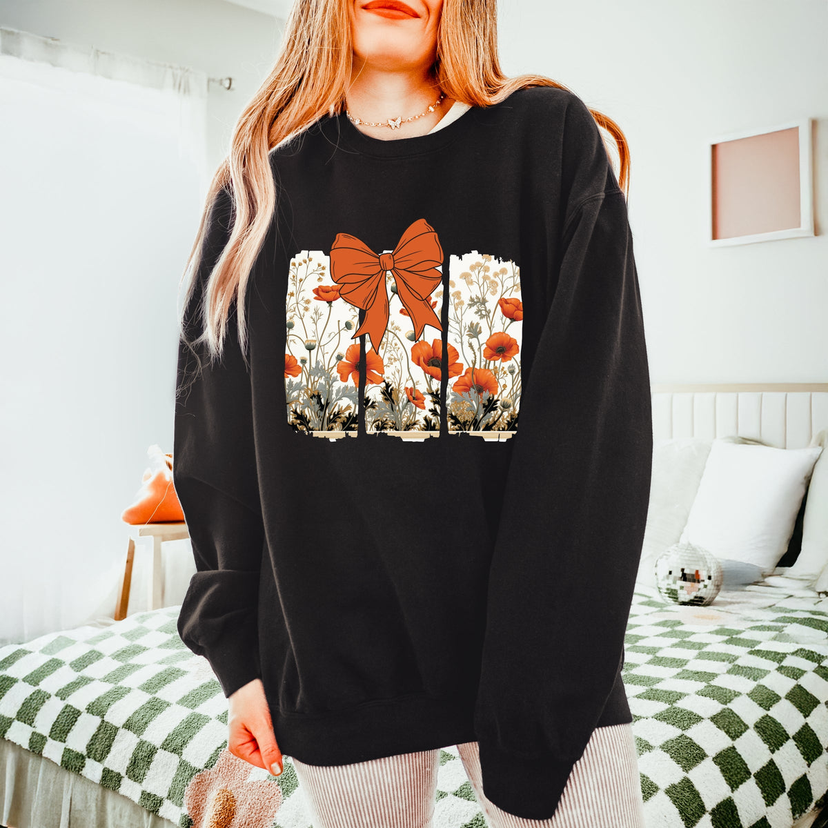 Coquette Fall Floral Orange - Women's Lightweight Garment Dyed Sweatshirt