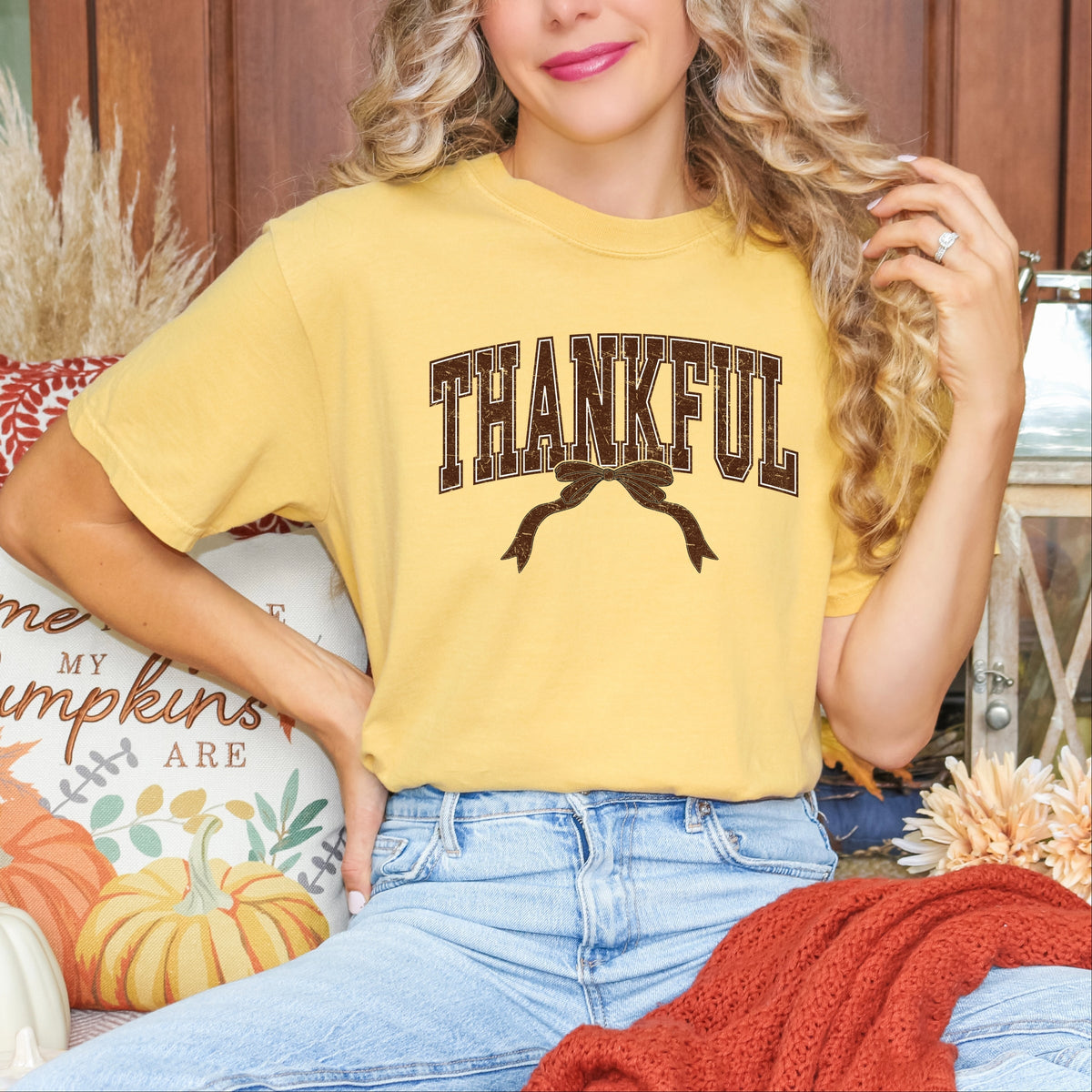 Varsity Thankful Coquette - Women's Garment Dyed Tee