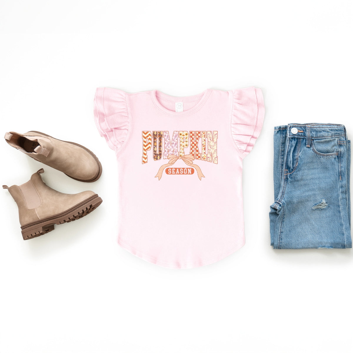 Pumpkin Season Patterns - Flutter Sleeve Graphic T-Shirt