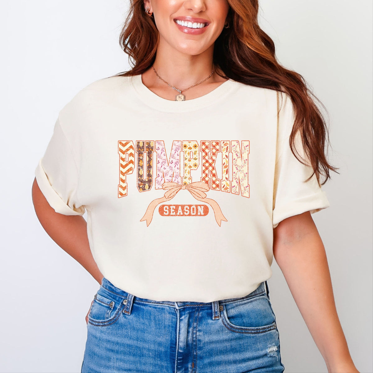 Pumpkin Season Patterns - Womens Garment Dyed Tee