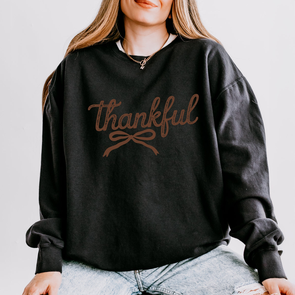 Thankful Coquette Distressed - Womens Lightweight Garment Dyed Sweatshirt