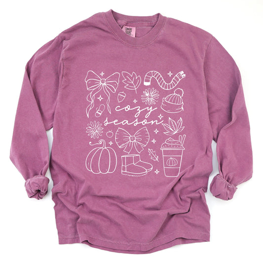 Cozy Season Coquette Icons - Womens Garment Dyed Long Sleeve