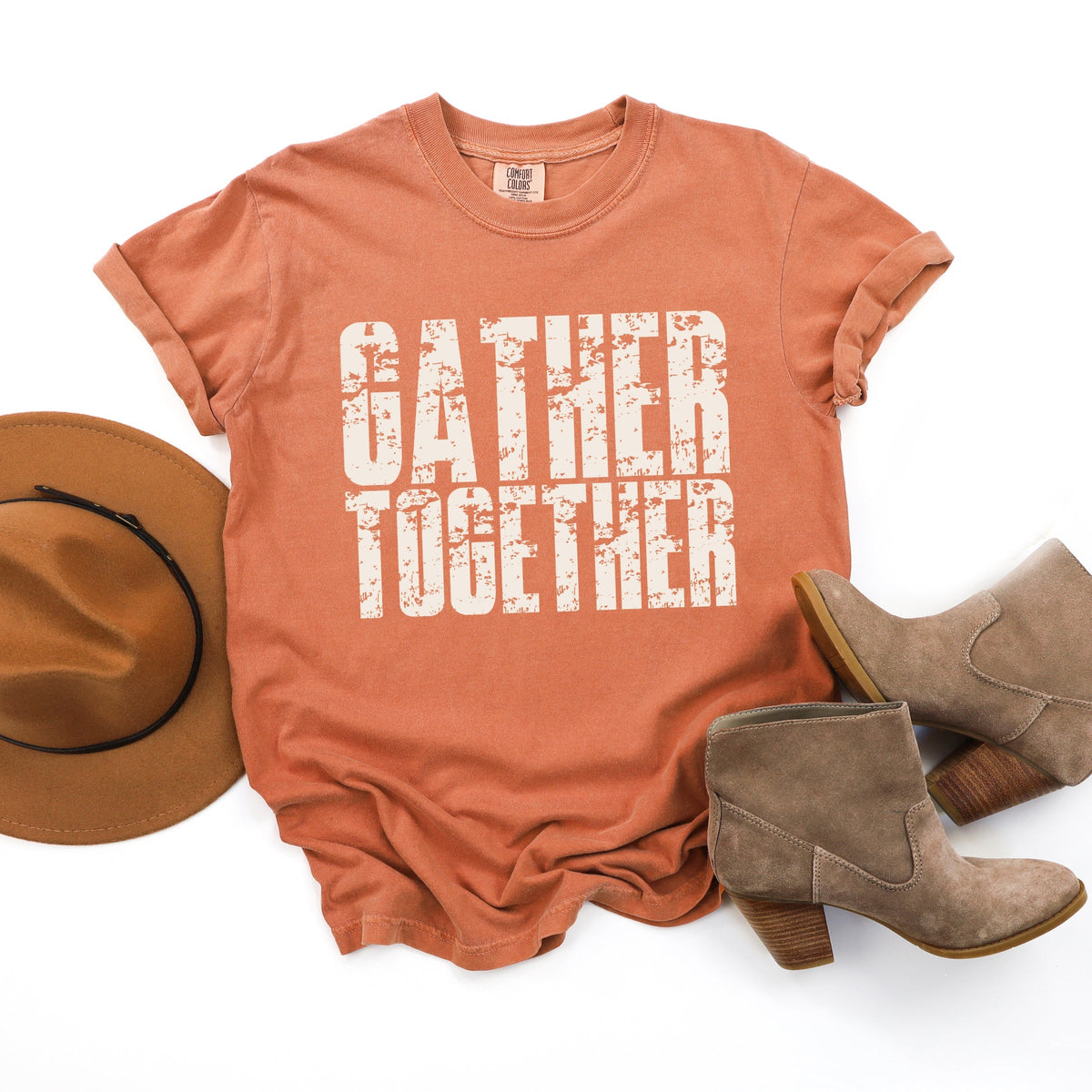 Gather Together Block Distressed - Women's Garment Dyed Graphic T-Shirt