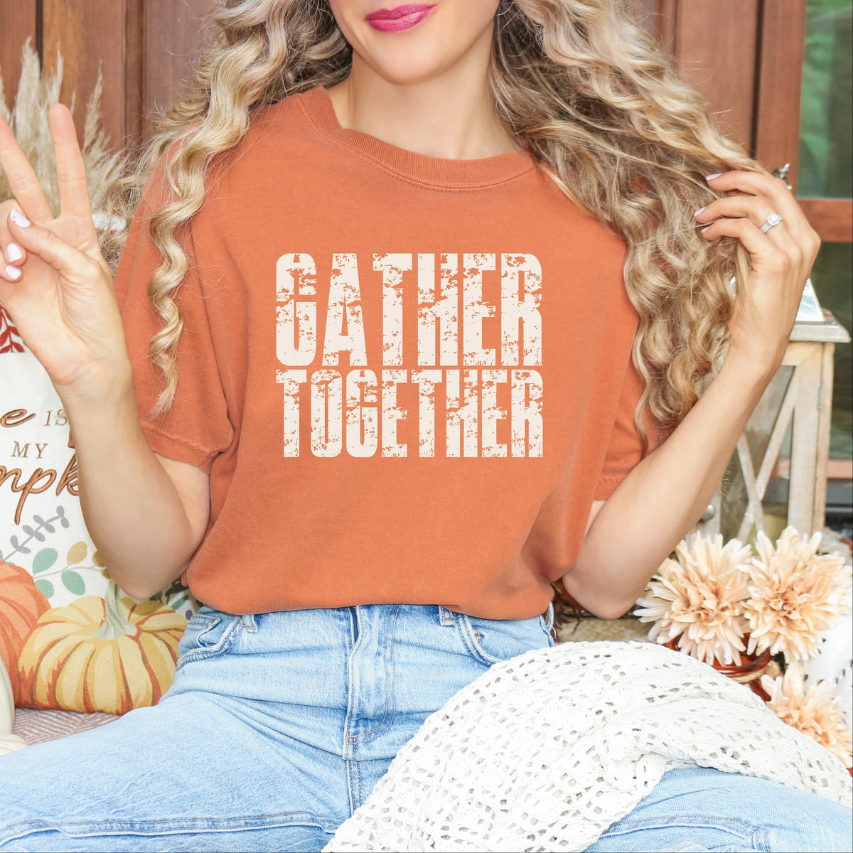 Gather Together Block Distressed - Women's Garment Dyed Graphic T-Shirt