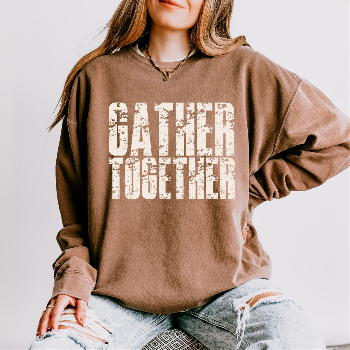 Gather Together Block Distressed - Women's Lightweight Garment Dyed Sweatshirt