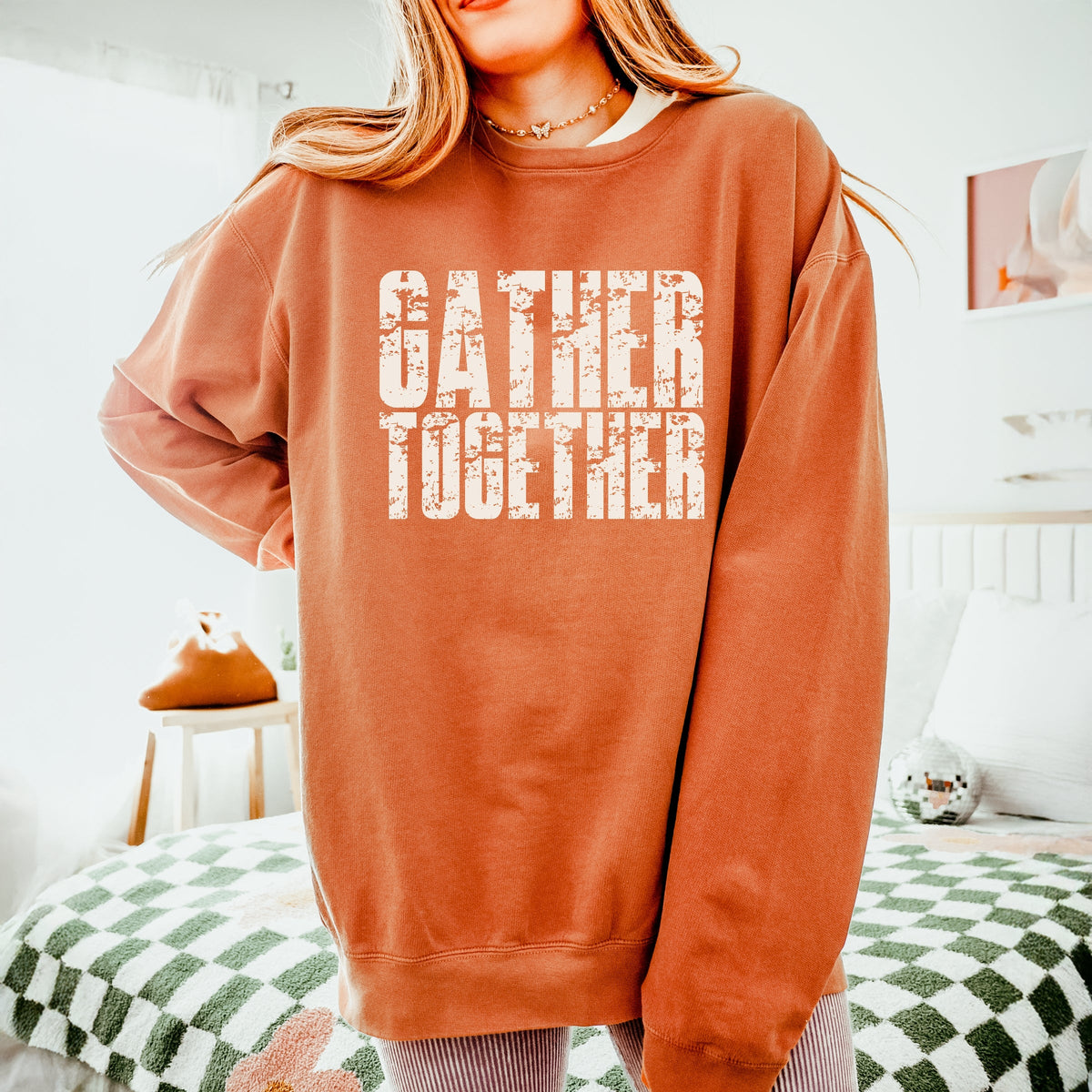 Gather Together Block Distressed - Women's Lightweight Garment Dyed Sweatshirt