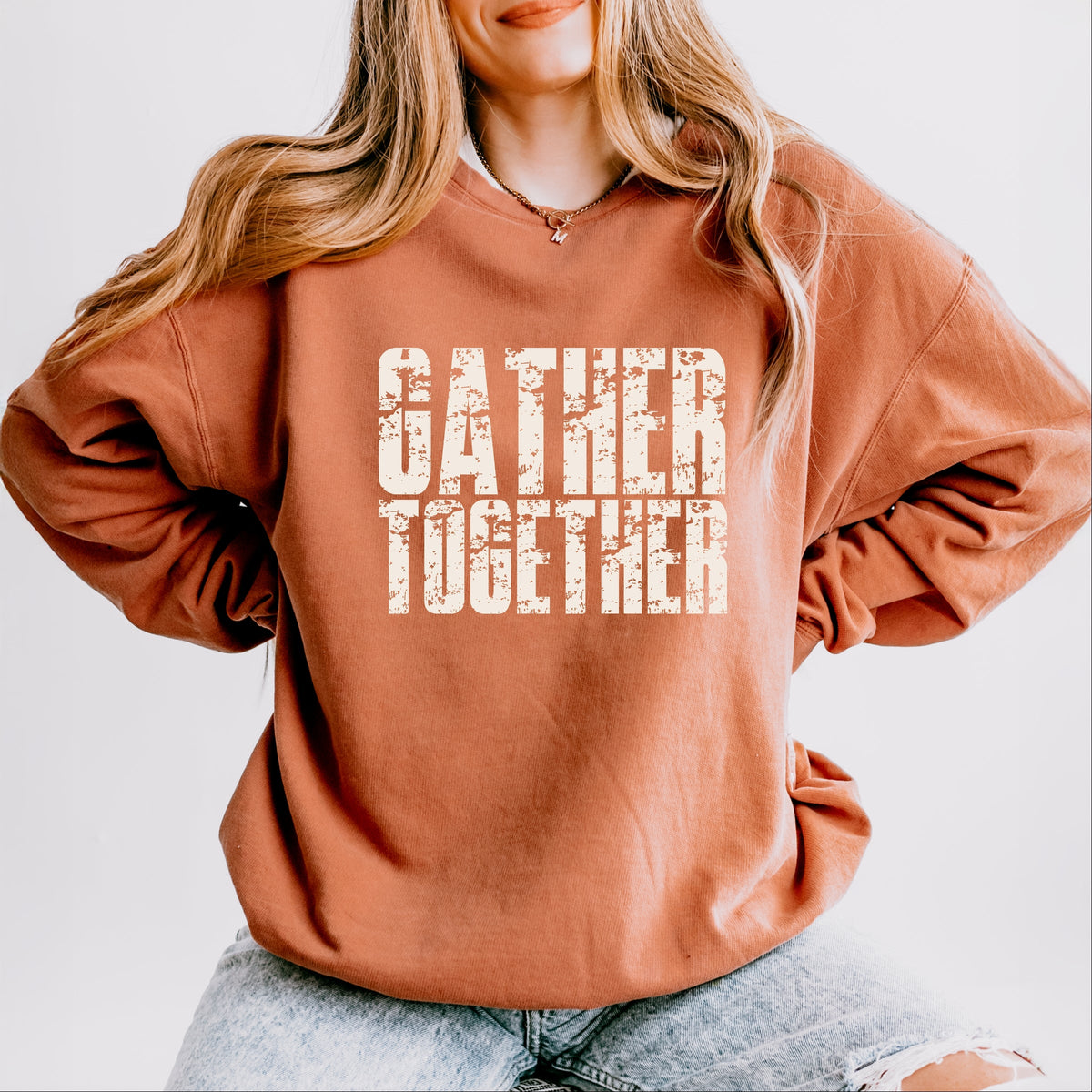 Gather Together Block Distressed - Women's Lightweight Garment Dyed Sweatshirt