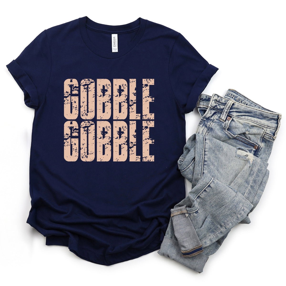 Gobble Gobble Block Distressed - Women's Short Sleeve Graphic T-Shirt