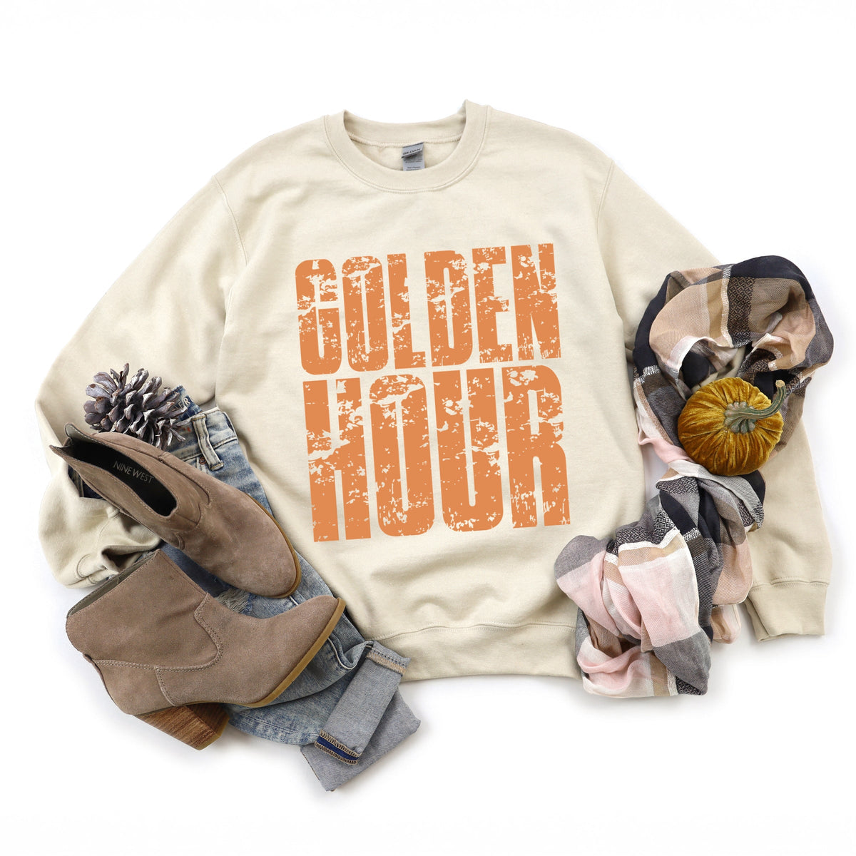 Golden Hour Block Distressed - Women's Graphic Sweatshirt