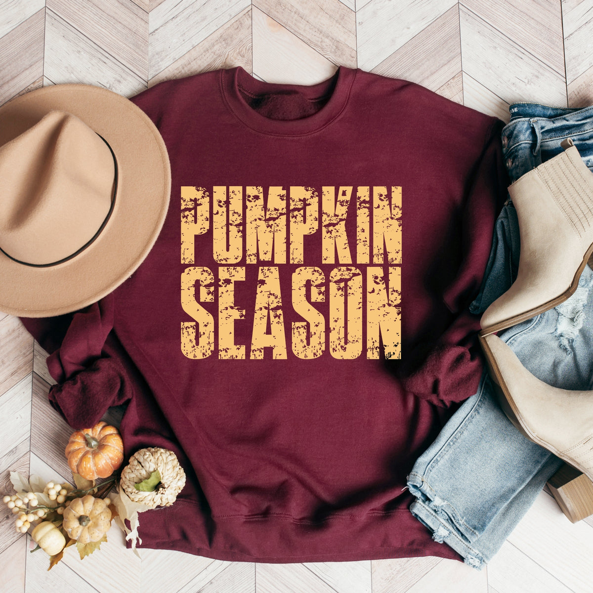 Pumpkin Season Block Distressed - Women's Graphic Sweatshirt