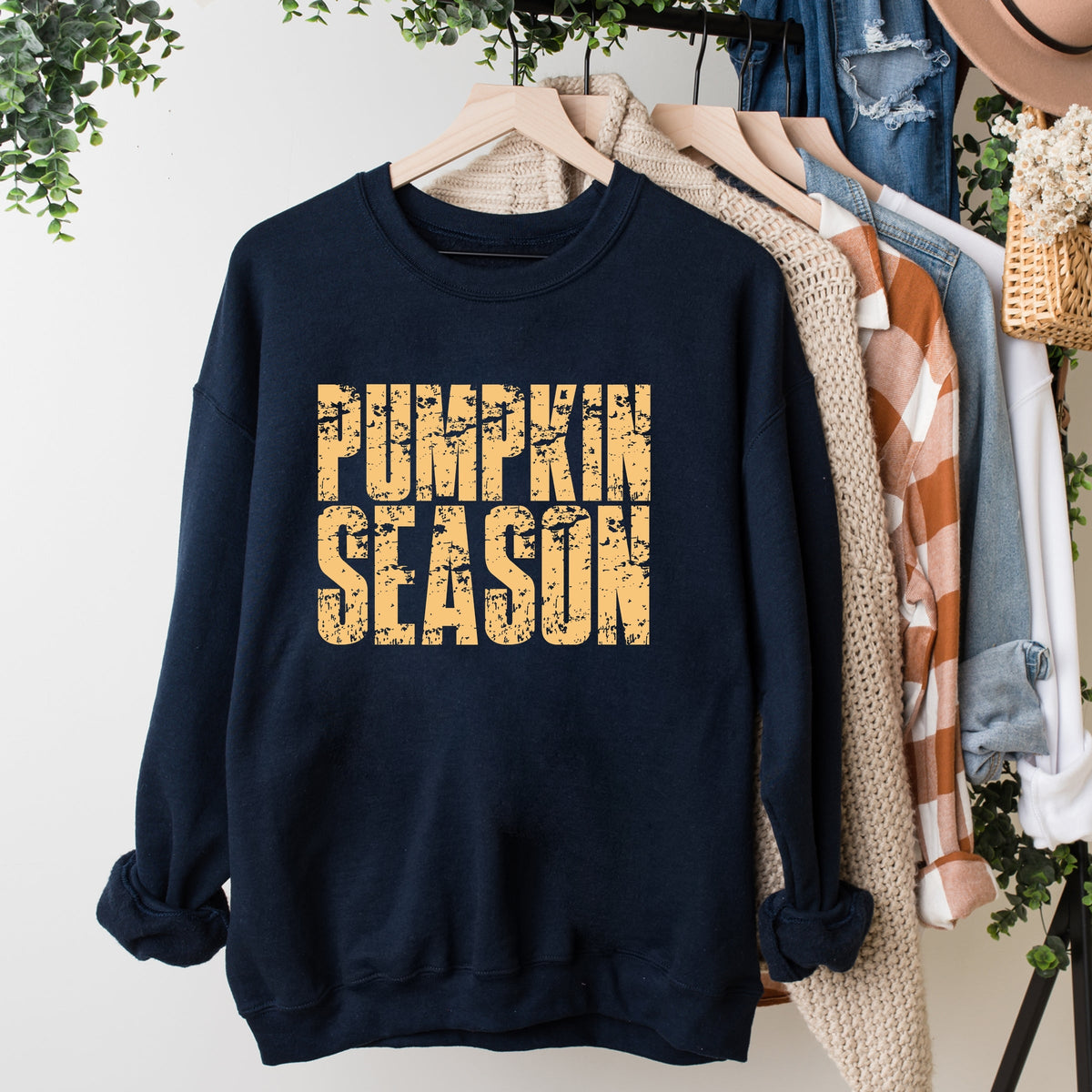 Pumpkin Season Block Distressed - Women's Graphic Sweatshirt