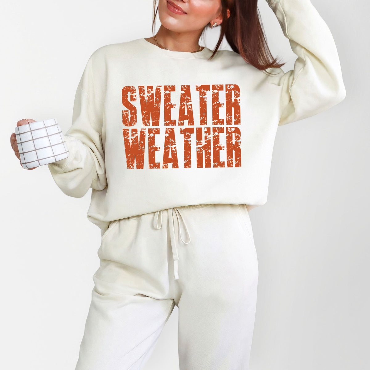 Sweater Weather Block Distressed - Women's Lightweight Garment Dyed Sweatshirt