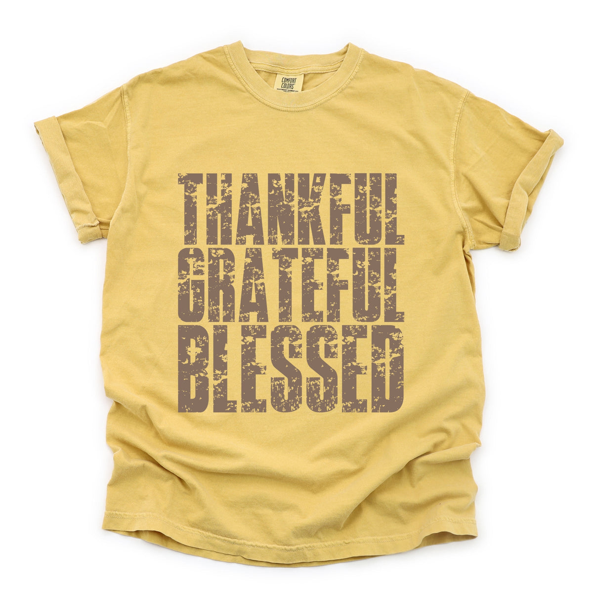 Thankful Grateful Blessed Block Distressed - Women's Garment Dyed Graphic T-Shirt