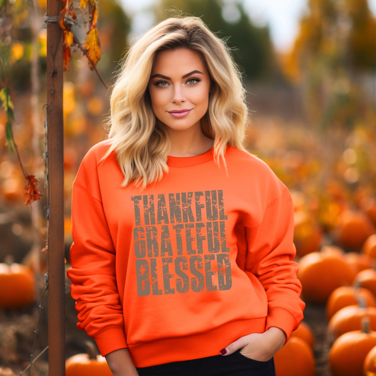 Thankful Grateful Blessed Block Distressed - Women's Graphic Sweatshirt