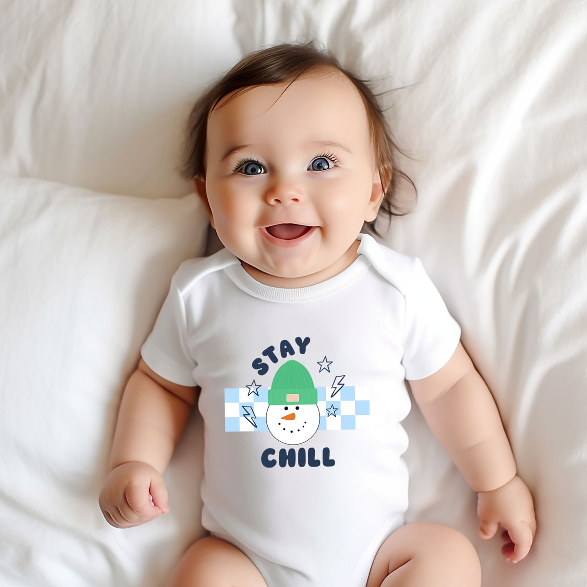 Stay Chill Checkered - Baby Short Sleeve Graphic Bodysuit