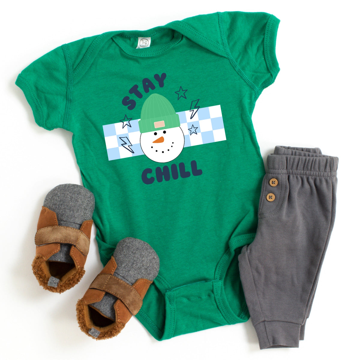Stay Chill Checkered - Baby Short Sleeve Graphic Bodysuit
