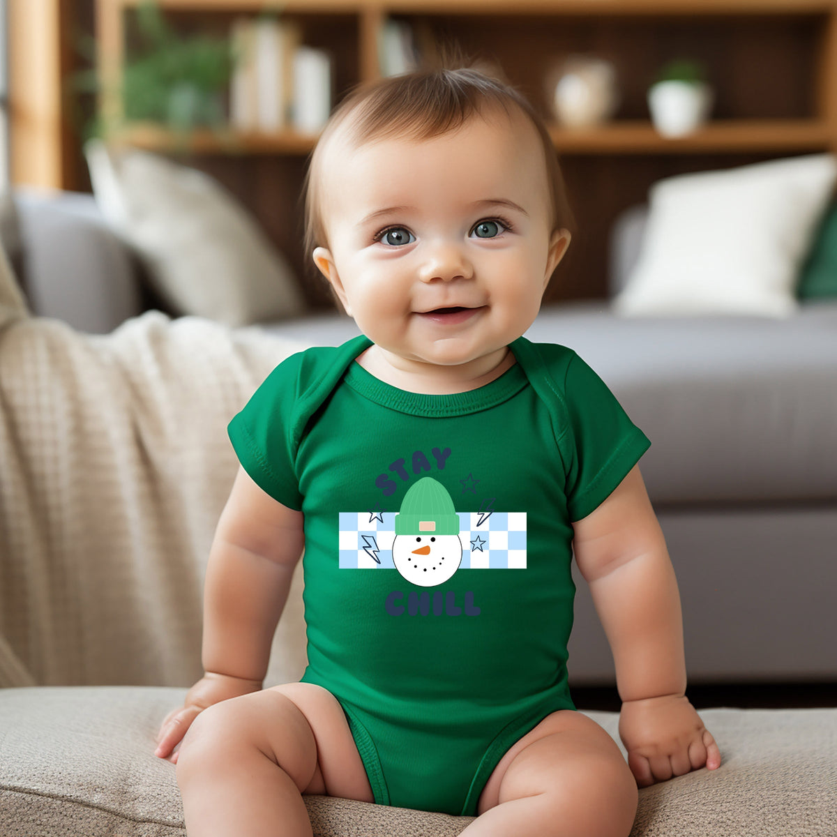 Stay Chill Checkered - Baby Short Sleeve Graphic Bodysuit