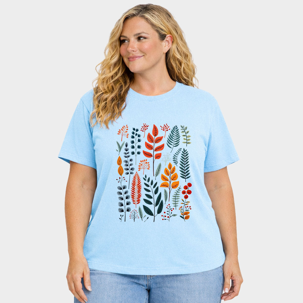 Winter Leaves - Women's Plus Sized Garment Dyed Graphic T-Shirt