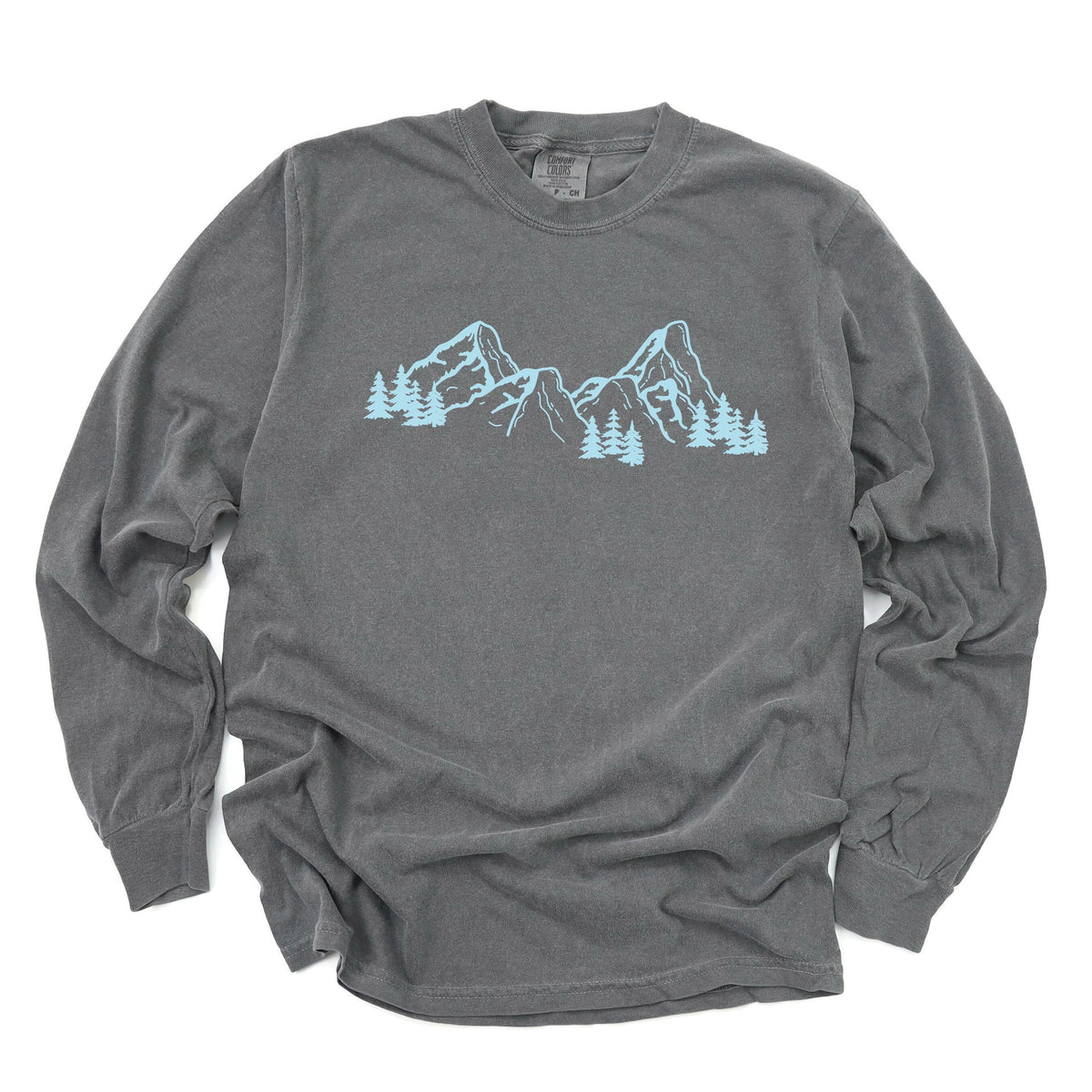 Mountain Range and Trees - Women's Garment Dyed Long Sleeve Graphic T-Shirt