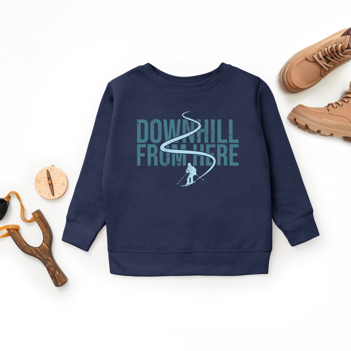Downhill From Here Skiing - Youth Graphic Sweatshirt
