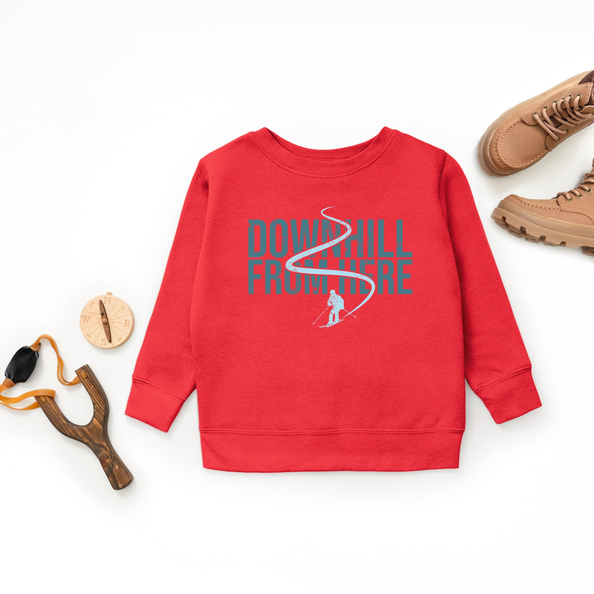 Downhill From Here Skiing - Youth Graphic Sweatshirt