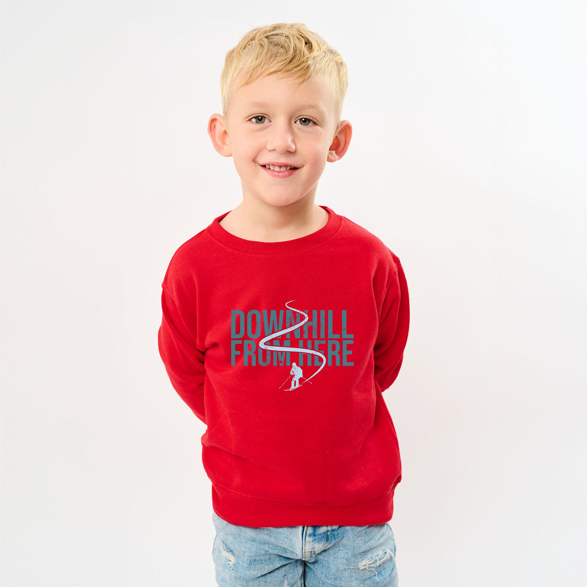 Downhill From Here Skiing - Youth Graphic Sweatshirt