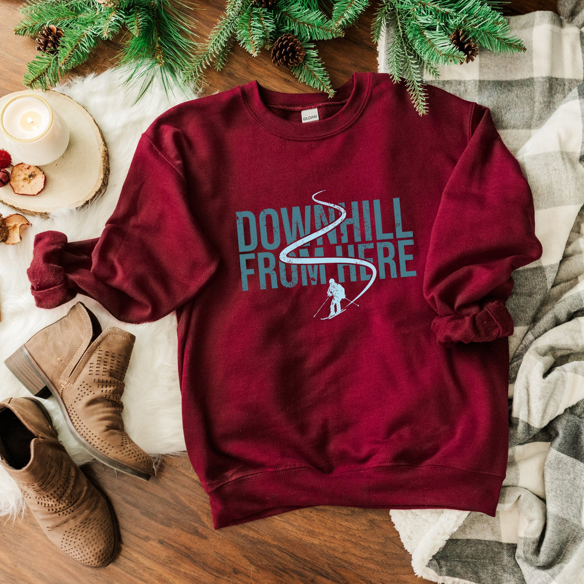 Downhill From Here Skiing - Women's Graphic Sweatshirt