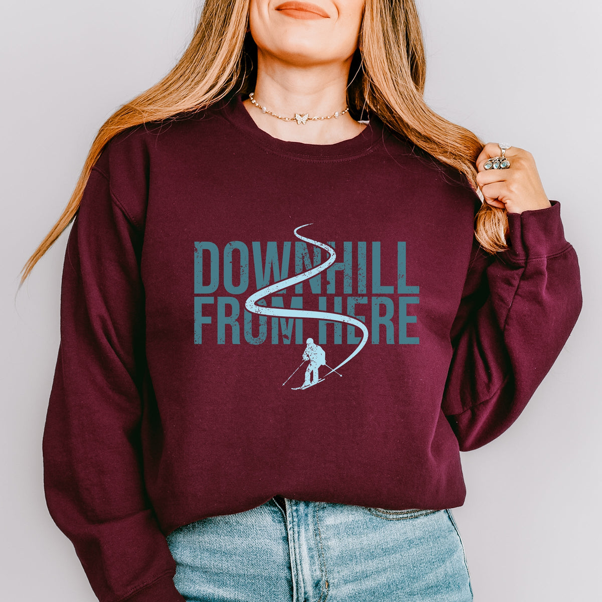 Downhill From Here Skiing - Women's Graphic Sweatshirt