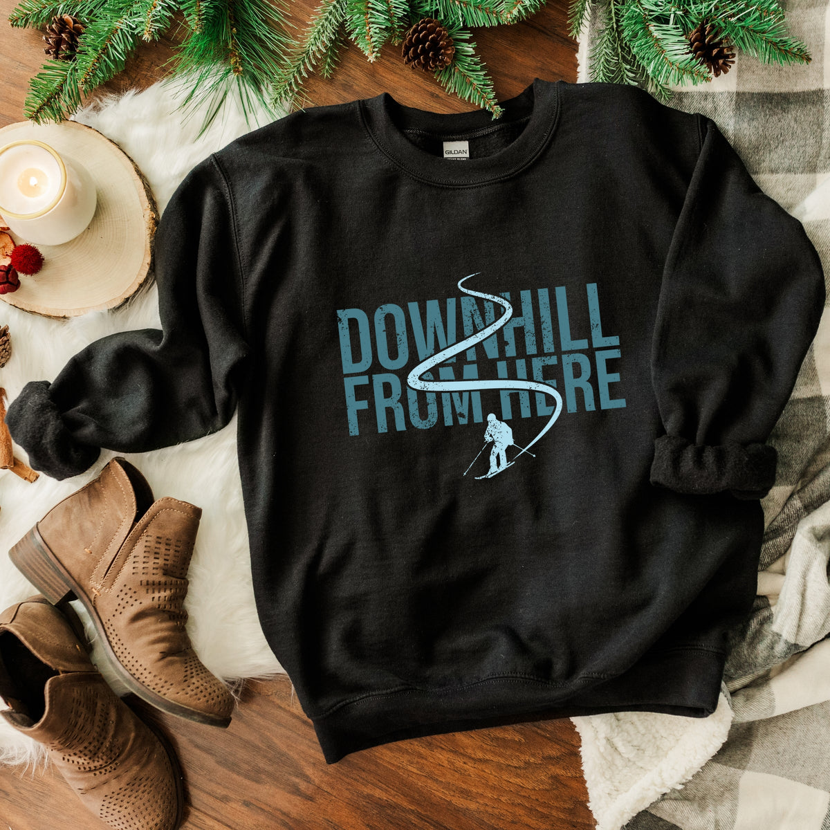 Downhill From Here Skiing - Women's Graphic Sweatshirt