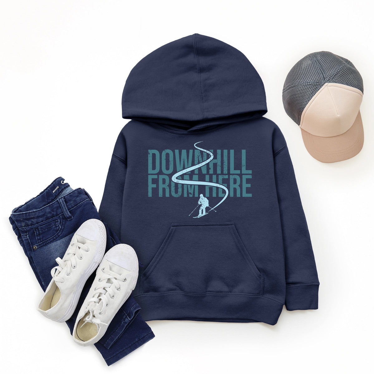 Downhill From Here Skiing - Youth Graphic Hoodie