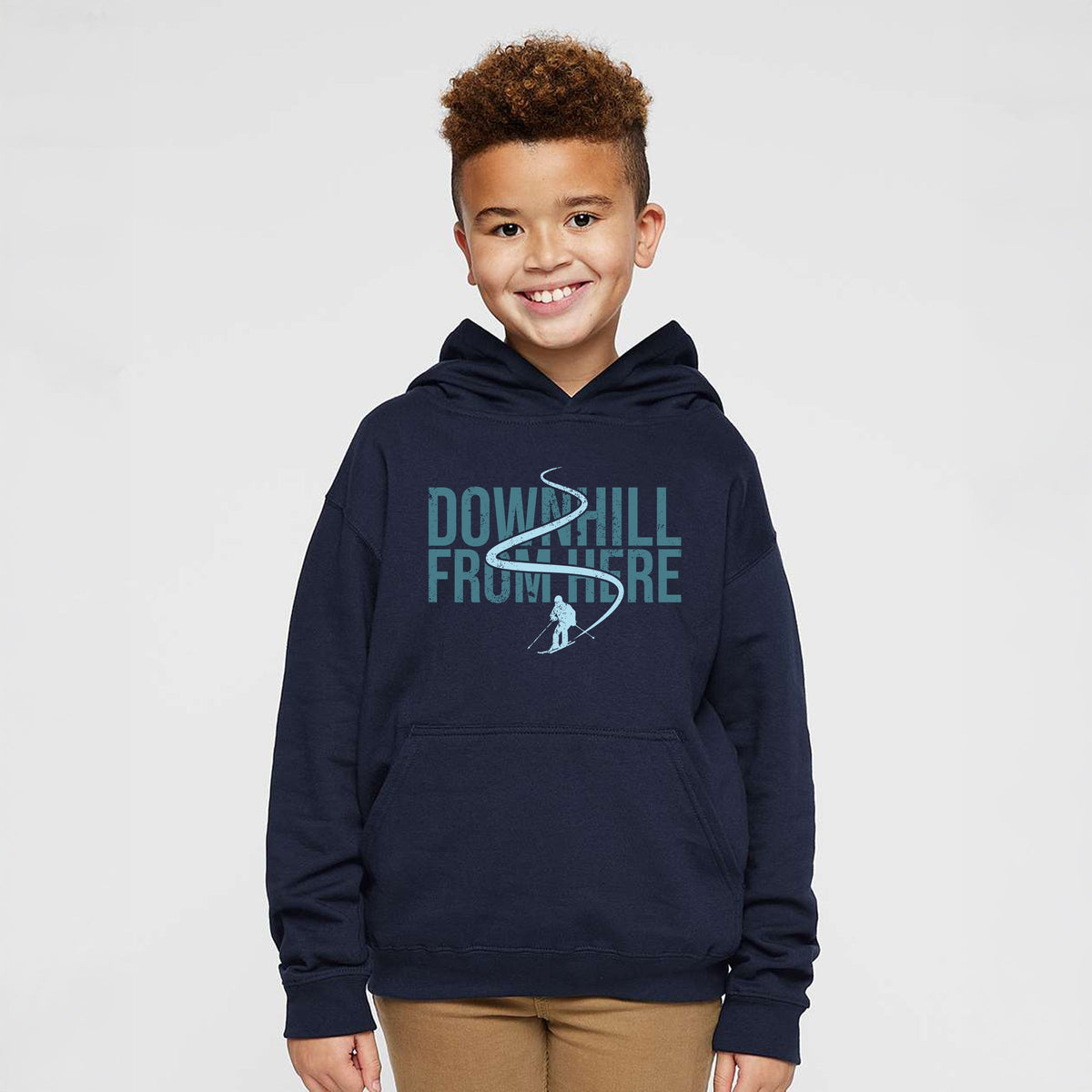 Downhill From Here Skiing - Youth Graphic Hoodie