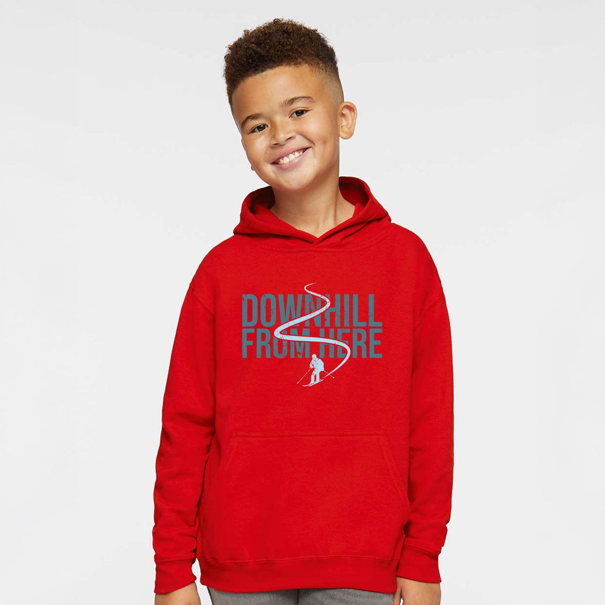 Downhill From Here Skiing - Youth Graphic Hoodie