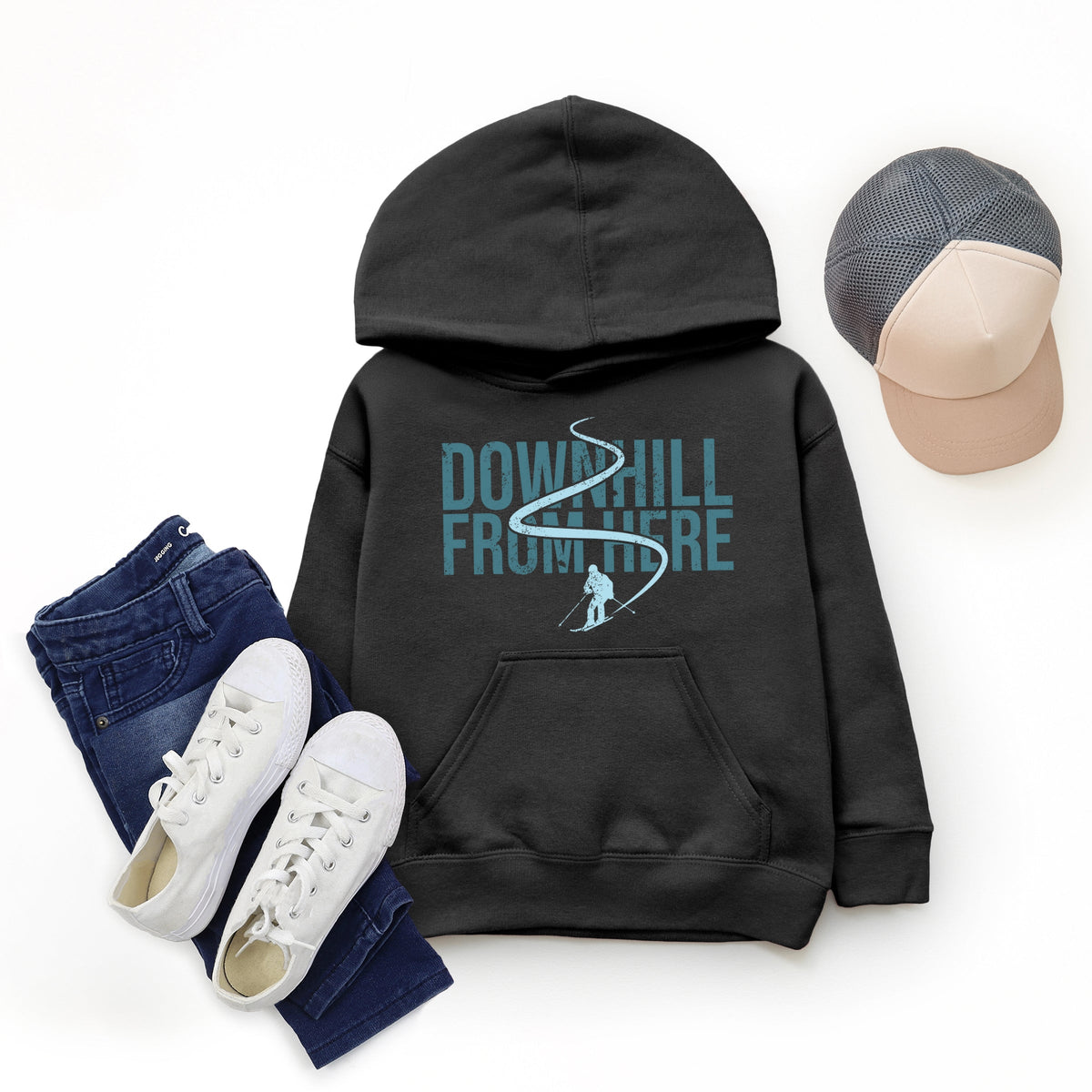 Downhill From Here Skiing - Youth Graphic Hoodie
