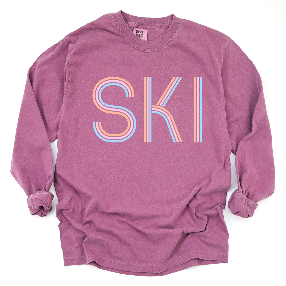 Ski Pastel - Women's Garment Dyed Long Sleeve Graphic T-Shirt