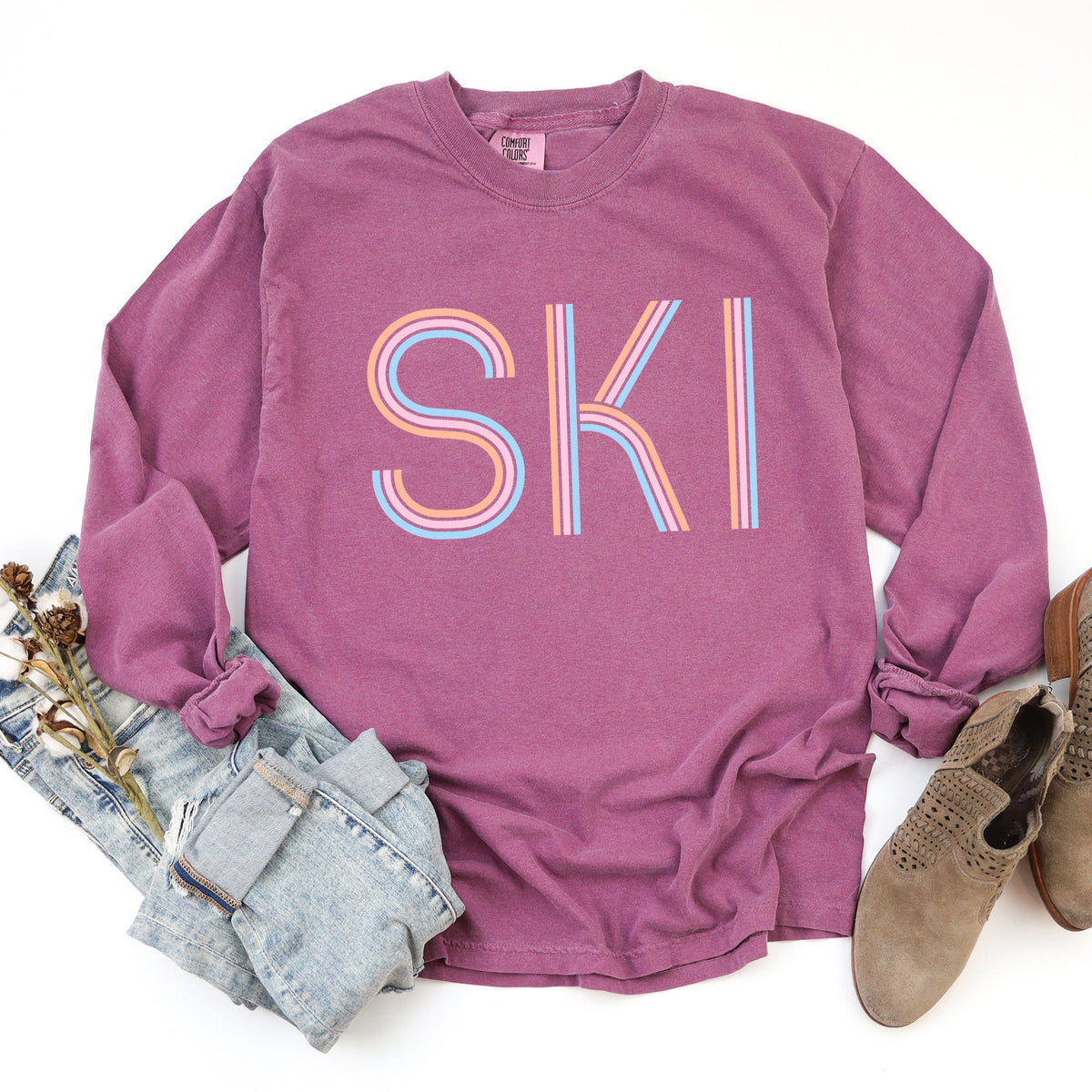 Ski Pastel - Women's Garment Dyed Long Sleeve Graphic T-Shirt