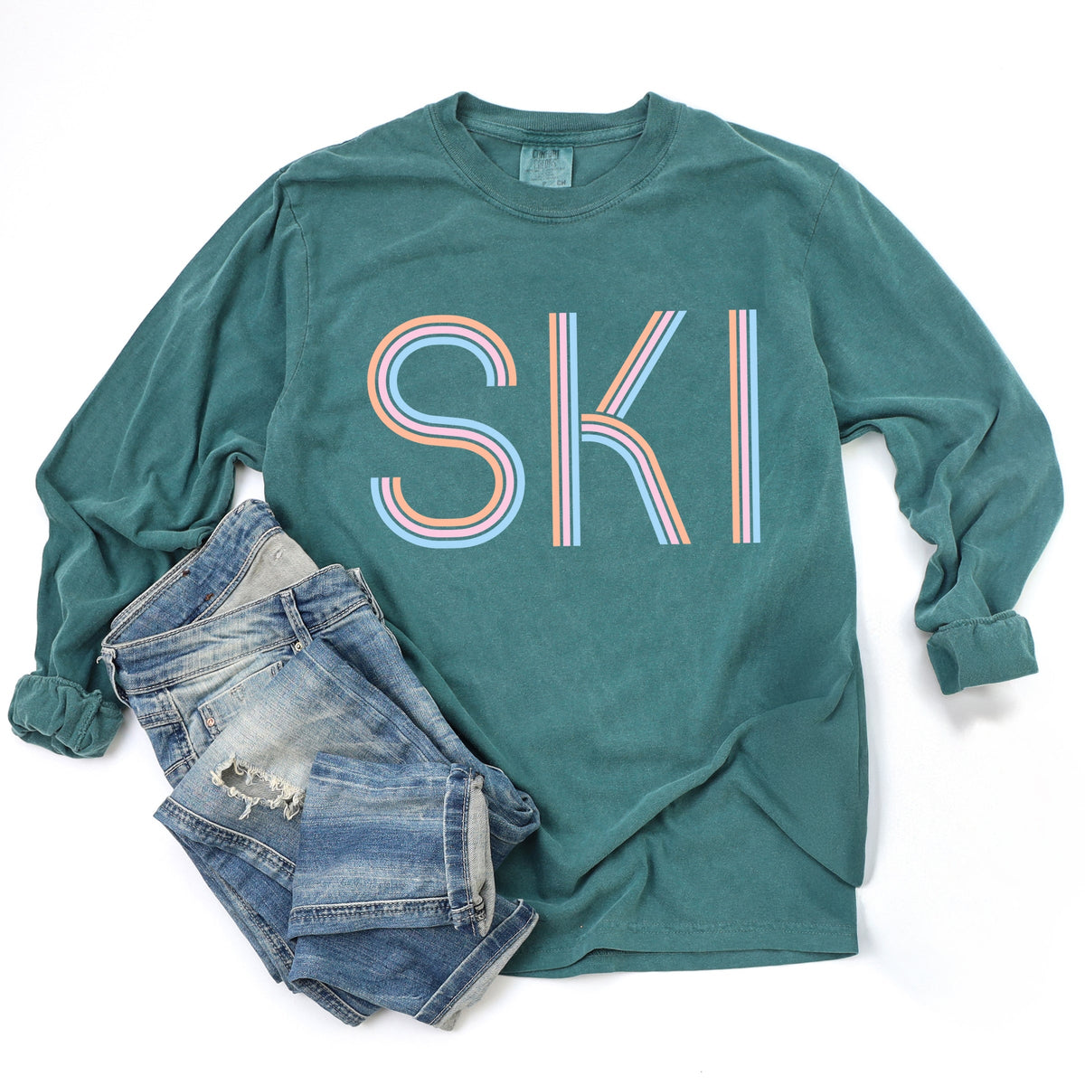 Ski Pastel - Women's Garment Dyed Long Sleeve Graphic T-Shirt