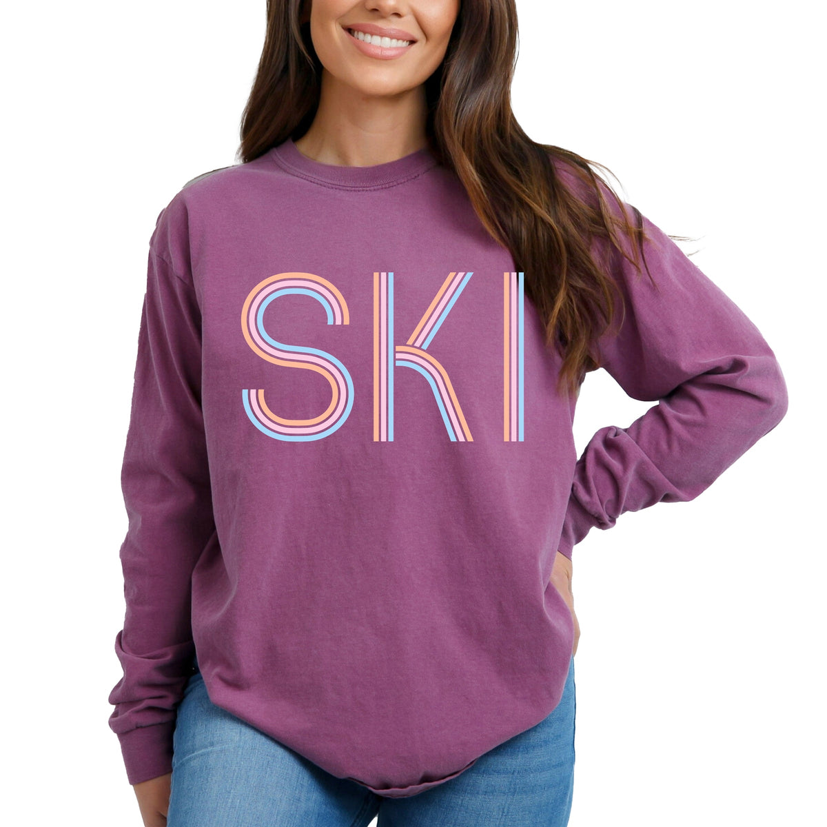 Ski Pastel - Women's Garment Dyed Long Sleeve Graphic T-Shirt