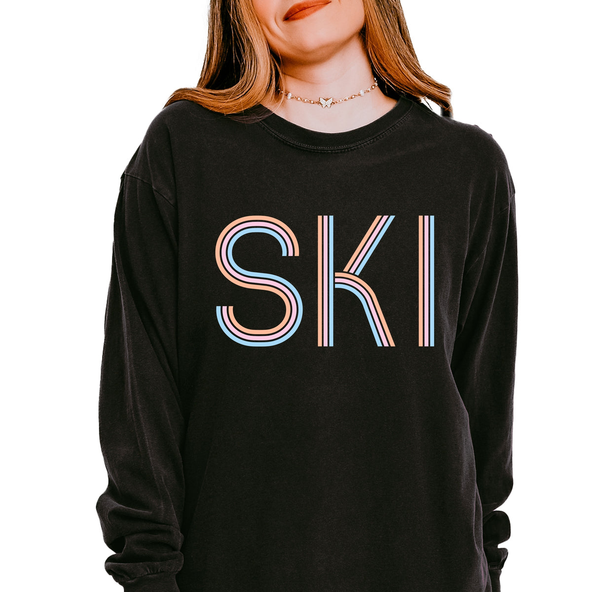 Ski Pastel - Women's Garment Dyed Long Sleeve Graphic T-Shirt