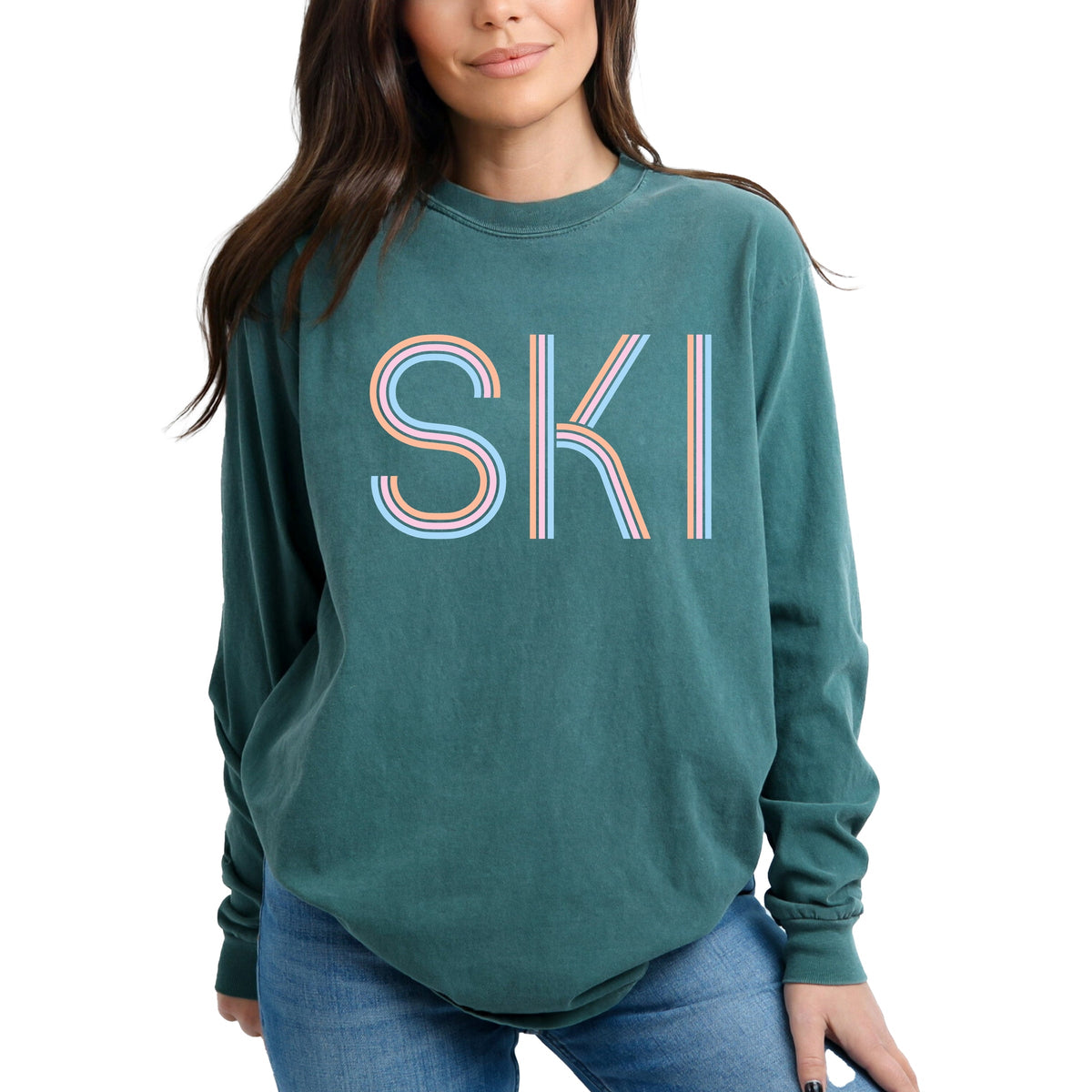 Ski Pastel - Women's Garment Dyed Long Sleeve Graphic T-Shirt