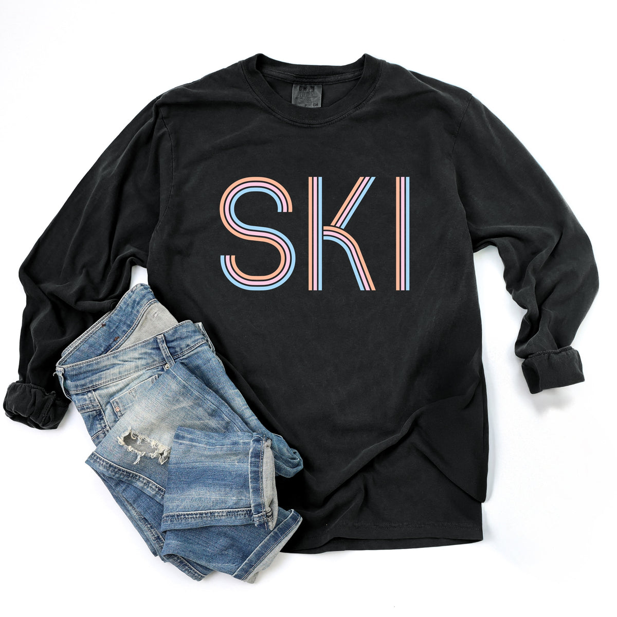 Ski Pastel - Women's Garment Dyed Long Sleeve Graphic T-Shirt