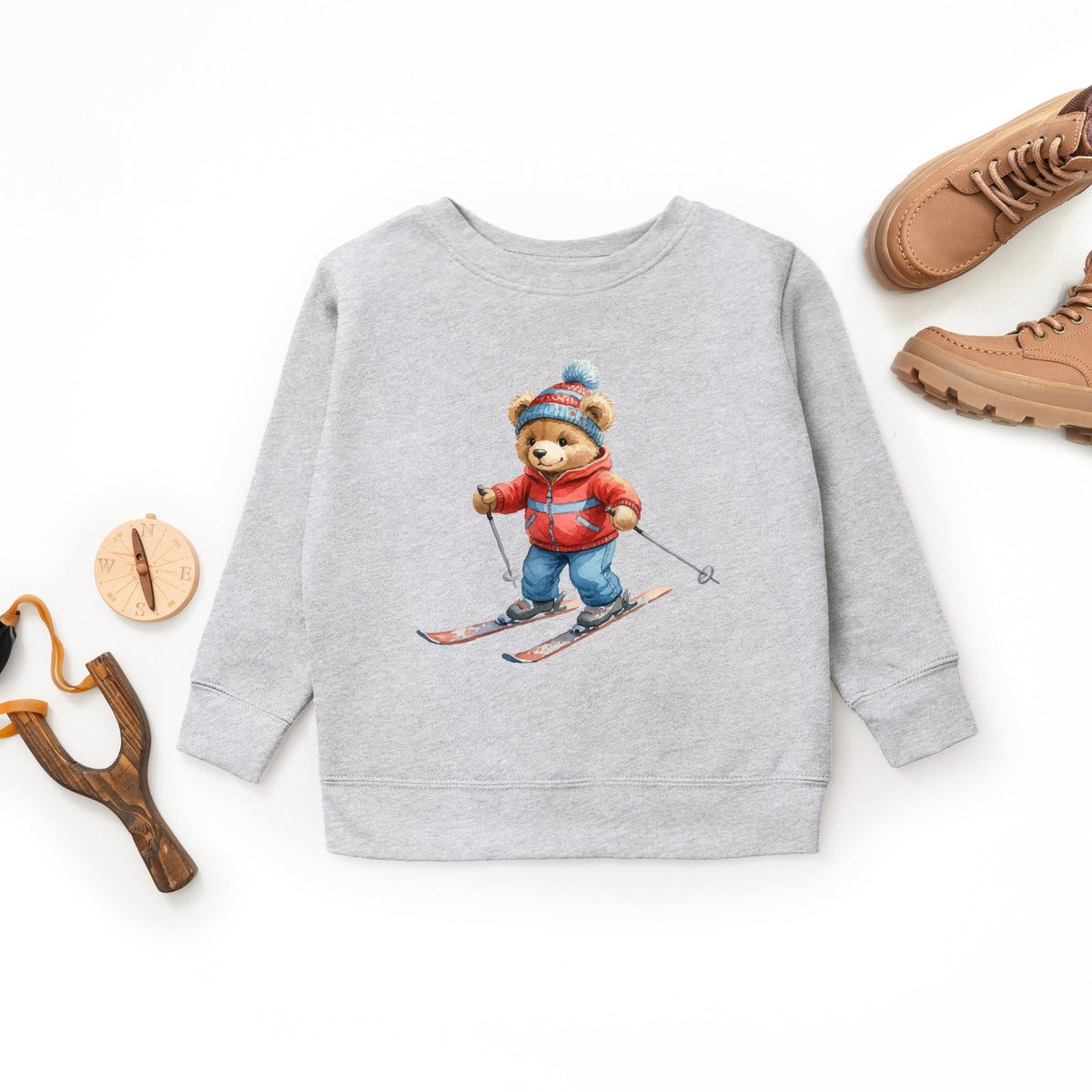 Skiing Bear Watercolor - Youth Graphic Sweatshirt