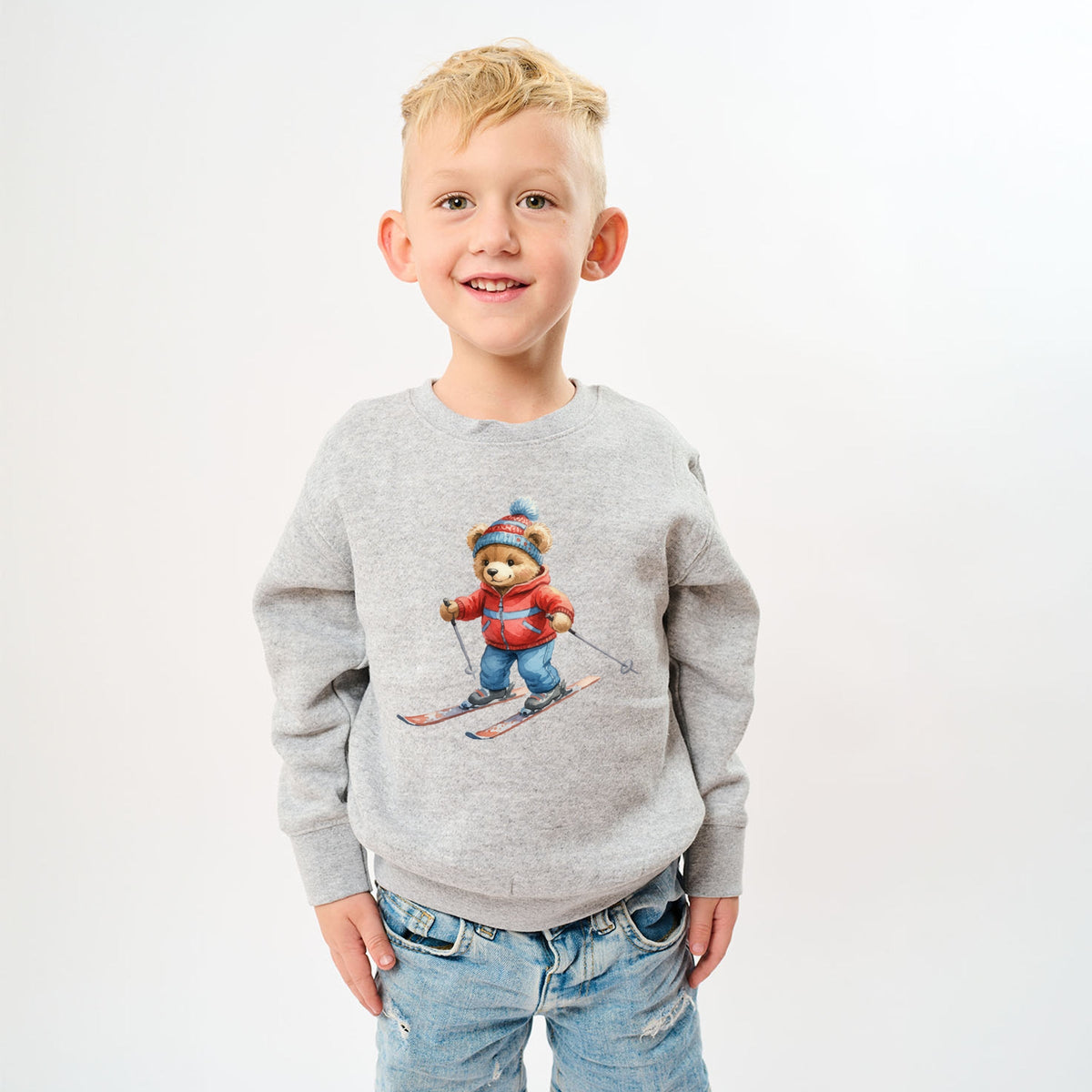Skiing Bear Watercolor - Youth Graphic Sweatshirt