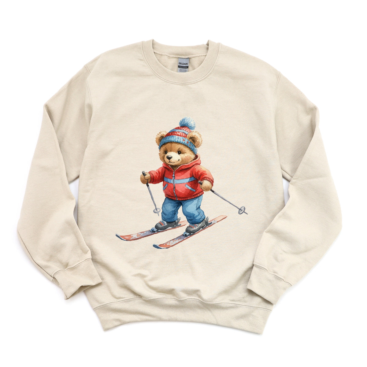 Skiing Bear Watercolor - Women's Graphic Sweatshirt