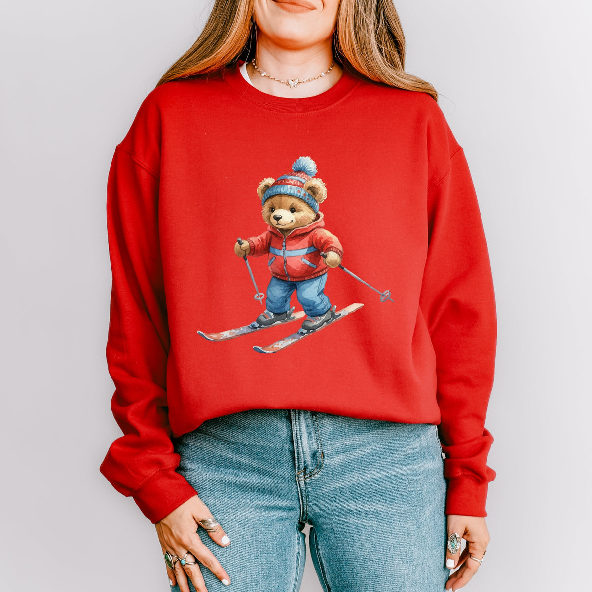 Skiing Bear Watercolor - Women's Graphic Sweatshirt