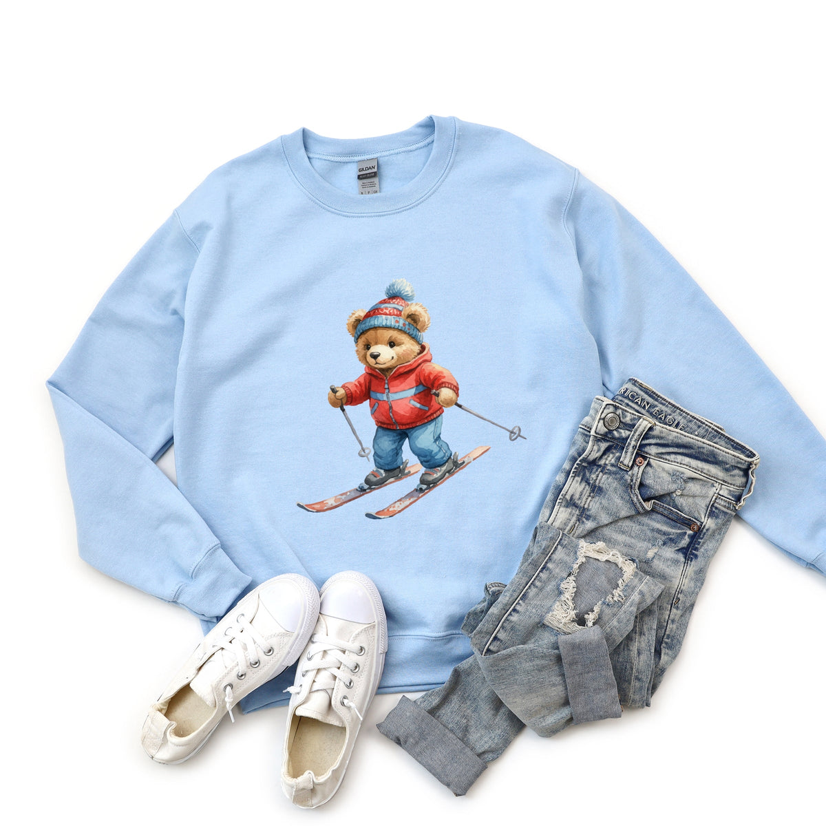 Skiing Bear Watercolor - Women's Graphic Sweatshirt