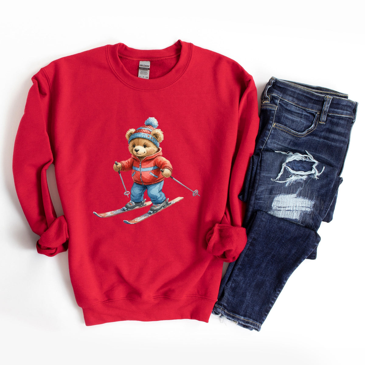 Skiing Bear Watercolor - Women's Graphic Sweatshirt