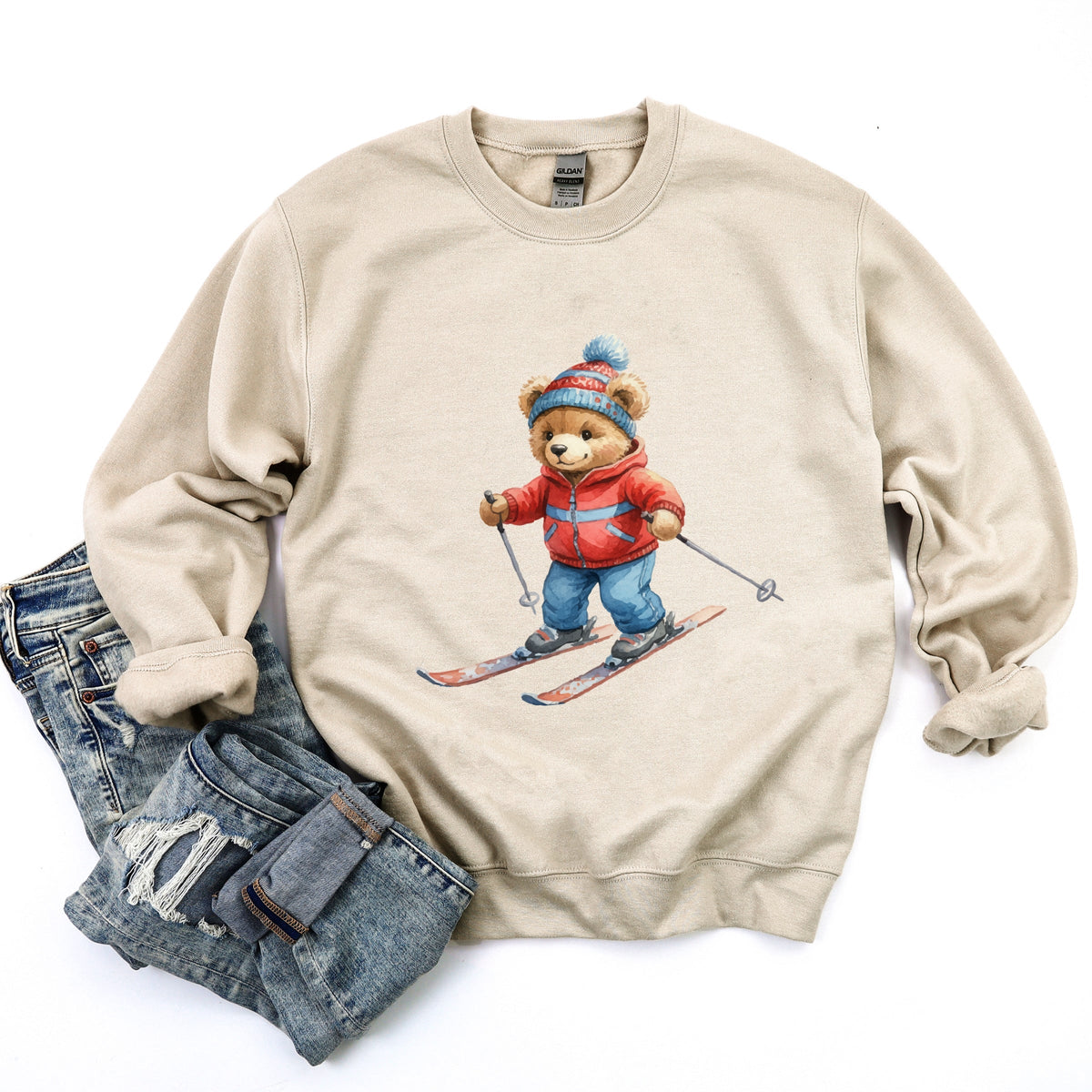Skiing Bear Watercolor - Women's Graphic Sweatshirt