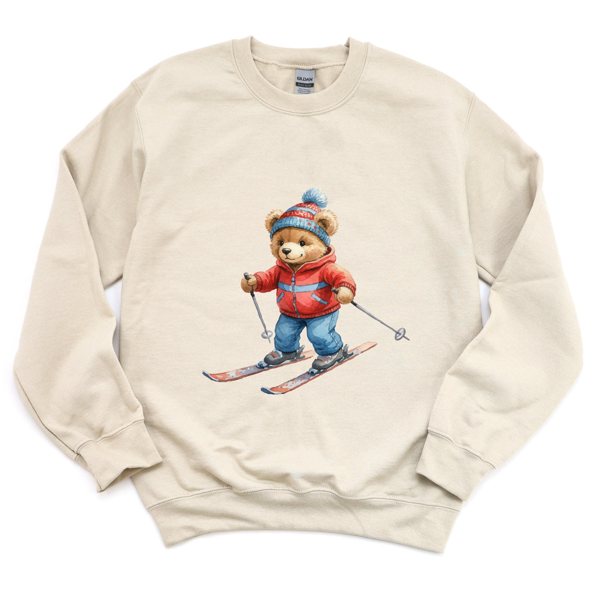 Skiing Bear Watercolor - Women's Graphic Sweatshirt