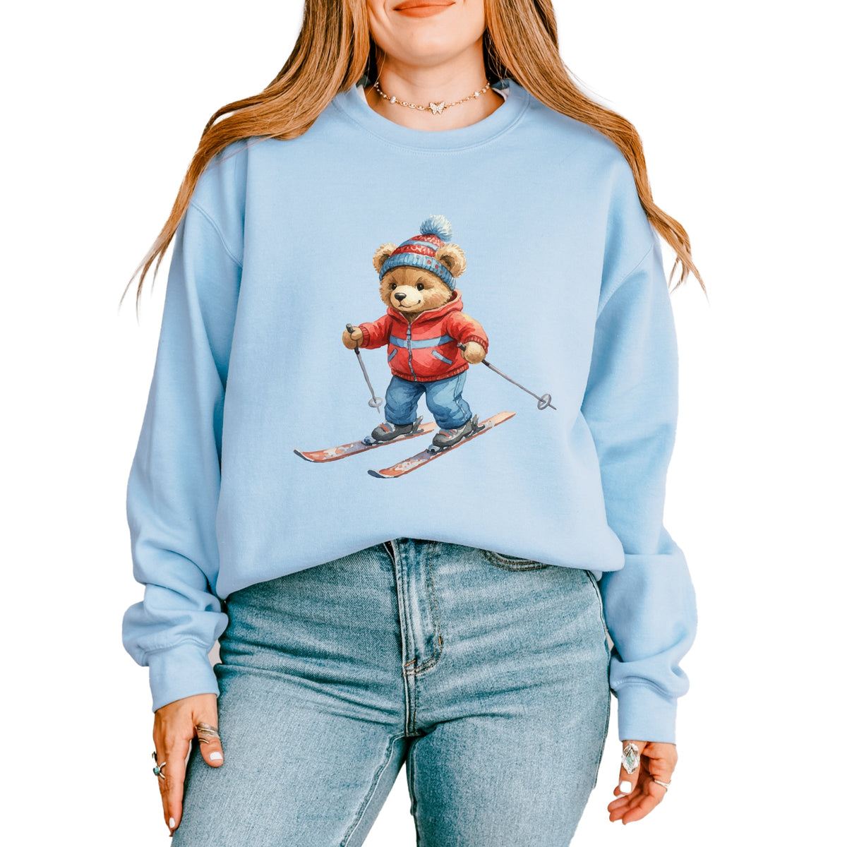 Skiing Bear Watercolor - Women's Graphic Sweatshirt