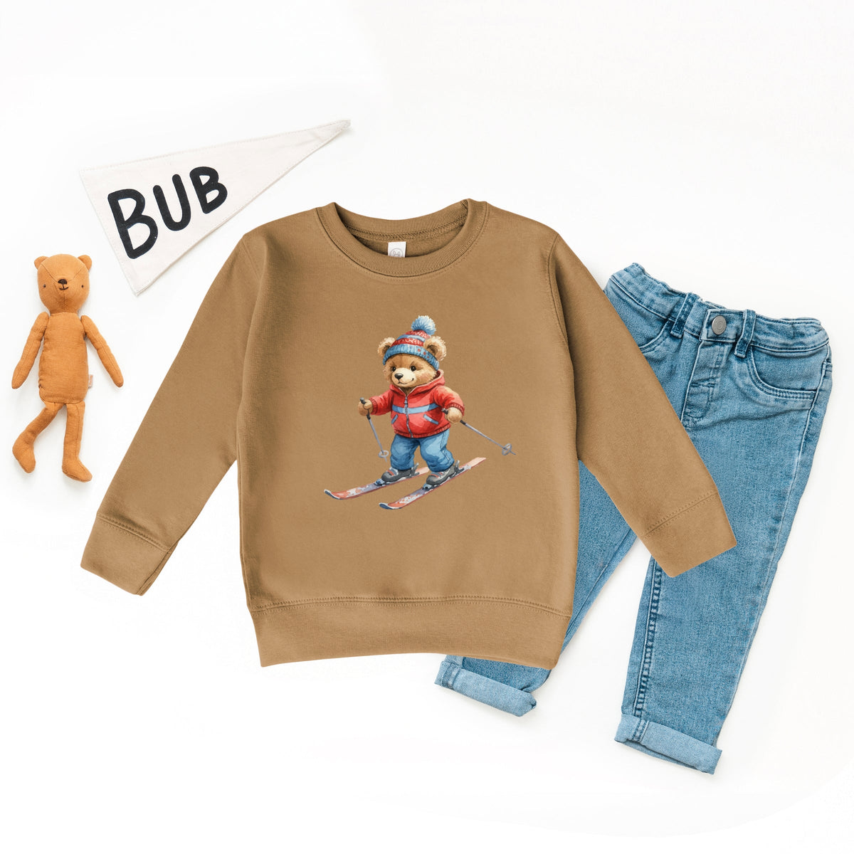 Skiing Bear Watercolor - Toddler Graphic Sweatshirt